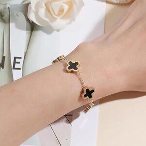 18K Gold Plated Lucky Clover Bracelet White Black 4 Leaf Women Gift Trendy